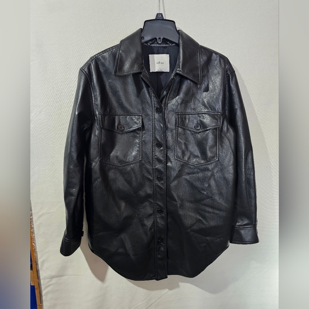 Aritzia WilfredBlack Leather Button-Up Shirt